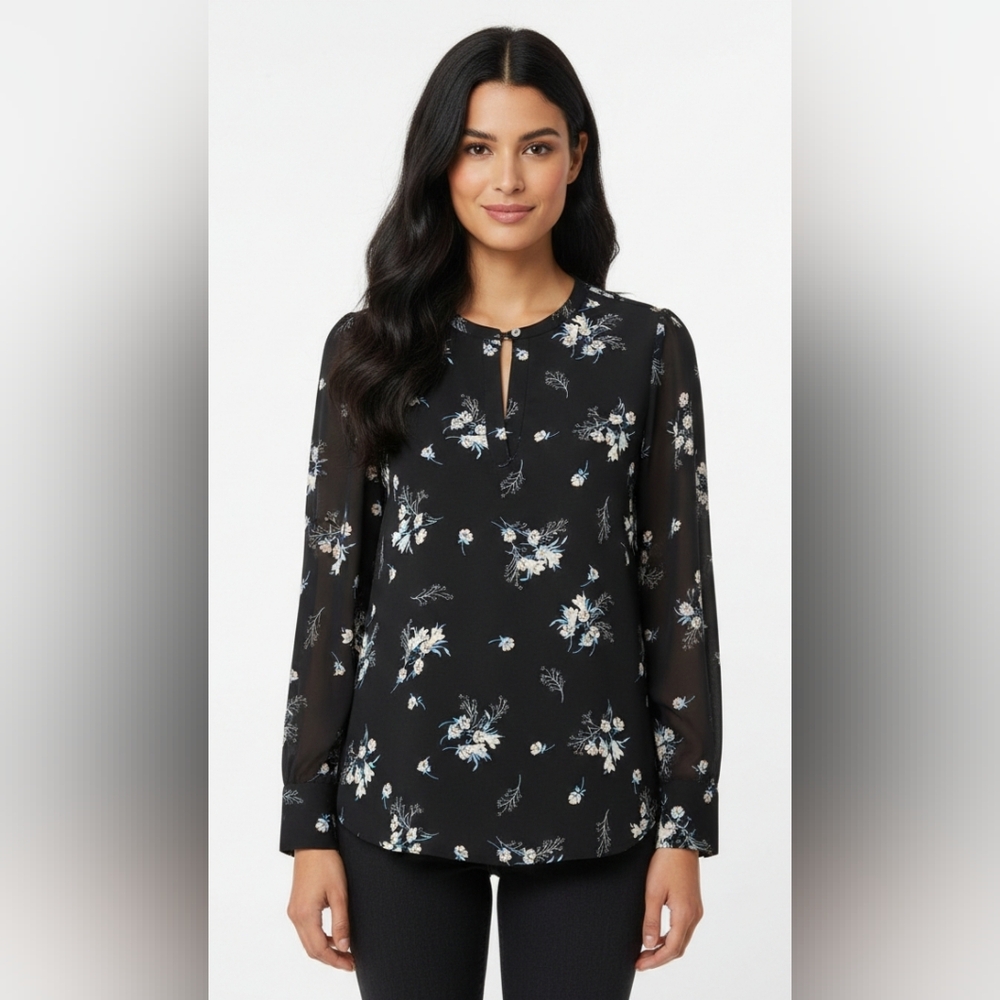 LOFT Dark Navy Blue Floral Blouse. Size S. Like New.